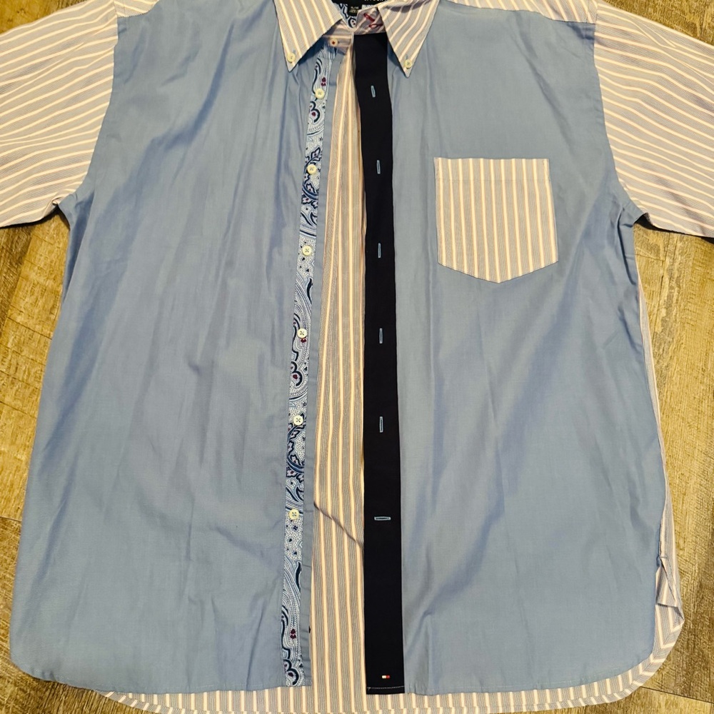 Tommy Hilfiger Patchwork Button Down Shirt Xl 80s… - image 8